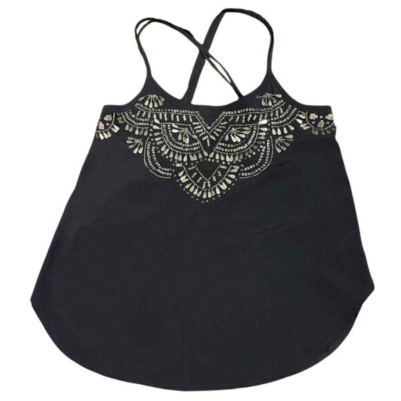 Abercrombie & Fitch Navy Beaded Boho Cami Spaghetti Strap Tank Top Women Size XS - Picture 2 of 16